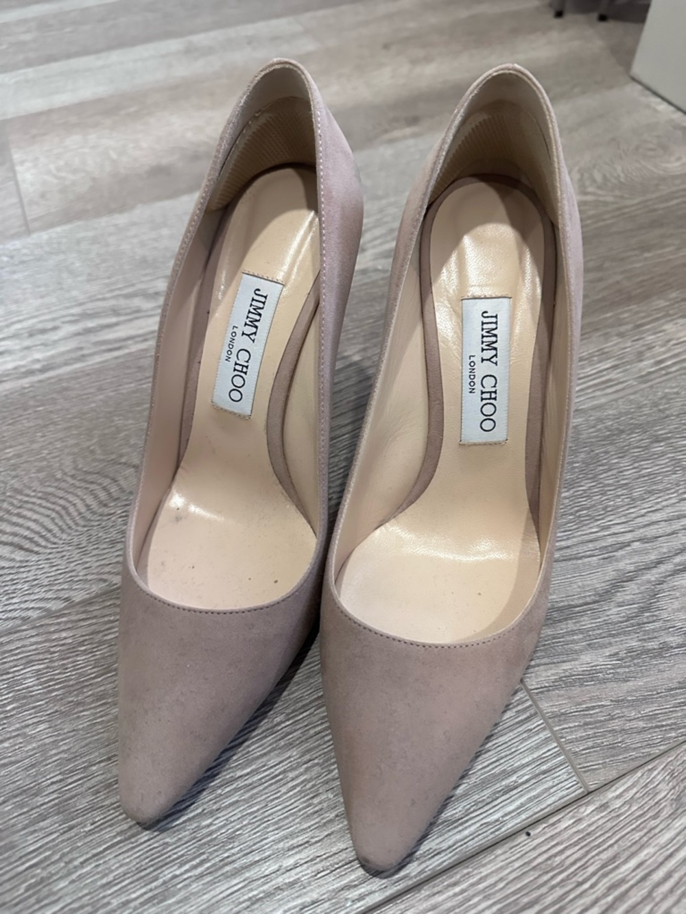 Jimmy Choo Nude Suede Pointed-Toe Pumps